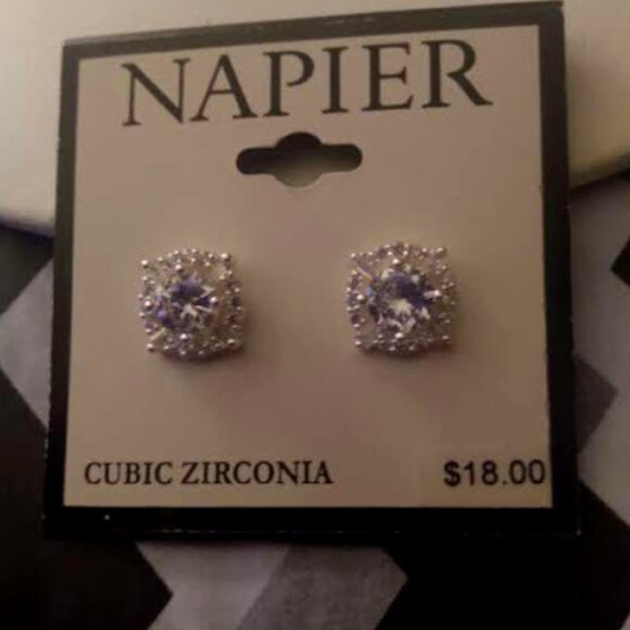 NAPIER Romantic Halo Silver Clear CZ Stone Stud Earrings**NEW! - Picture 2 of 4